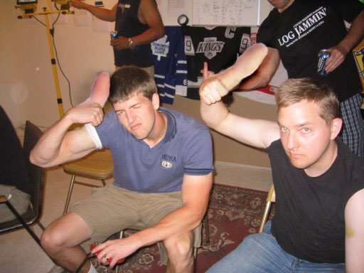 Exhibit A from the Mitchell Report.  Segathoners Dan and Dave, posters boys for the Segathon Olympics, with what can only be described as Mike Doughty like thumbs. When interviewed about his large thumb Dan exclaimed "You think I give a dam about the HOF! My thumb enhancement was only from flaxseed oil and B12 shots,"  While Dave said that he used it once or twice to recover from my thumb injury he sustained in POP 06 in the puking contest